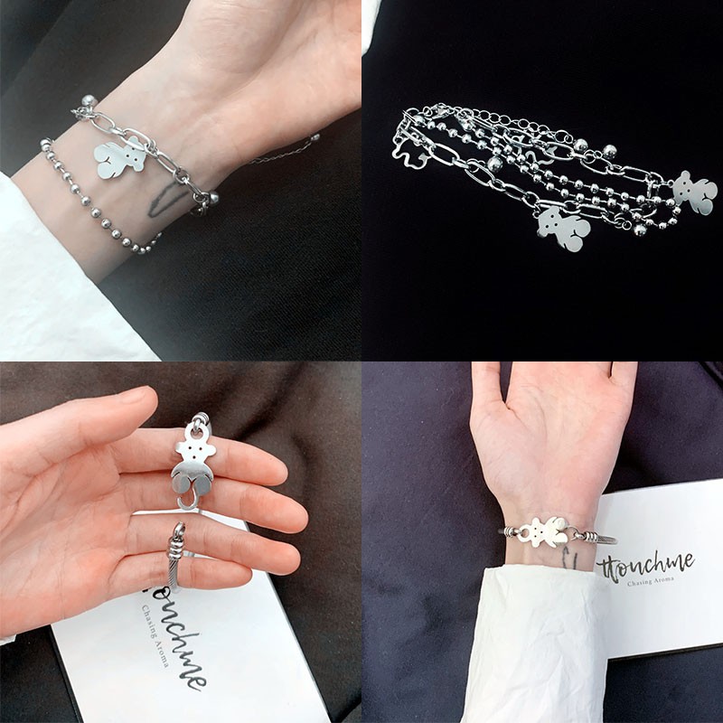 Vòng Tay Hai Lớp Đính Hạt Hình Gấu Dễ Thương Phong Cách Hàn Quốc Cho Nữ | BigBuy360 - bigbuy360.vn