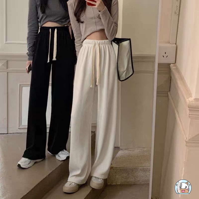 Quần Dài Lưng Cao Ống Rộng Màu Trơn Thời Trang Cho Nữ