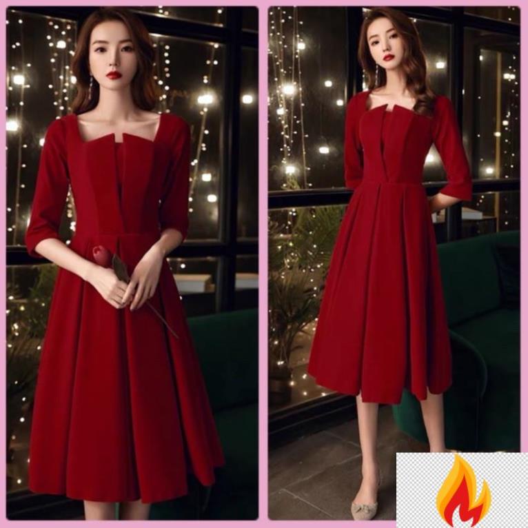 Đầm xòe dự tiệc 2021 tay ngắn cổ vuông cách điệu cao cấp thời trang - Xưởng may VADA - Đ25 hfZ1