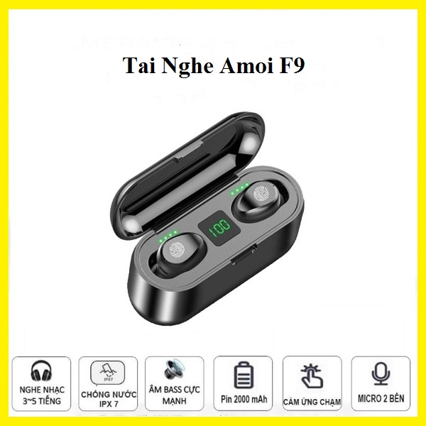 Tai nghe bluetooth F9 TWS 5.0 không dây cảm ứng, chống ồn tích hợp sạc dự phòng 2500mAh