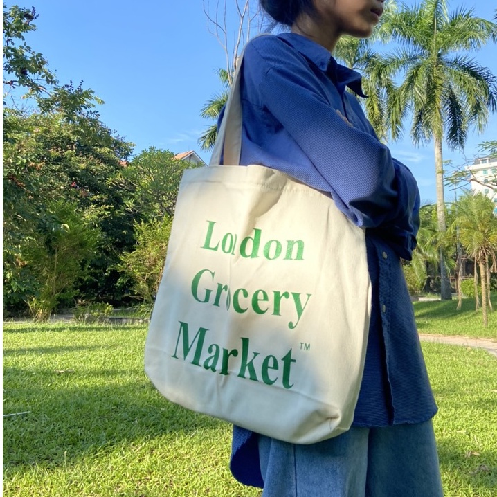 Túi tote HAZIN vải canvas ulzzang unisex đi học đi chơi có khoá miệng ngăn phụ nhỏ đựng vừa khổ a4