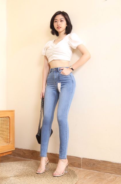 Quần jean nữ skinny trơn xanh đậm nhạt quần bò nữ co giãn hàng dáng ôm | BigBuy360 - bigbuy360.vn