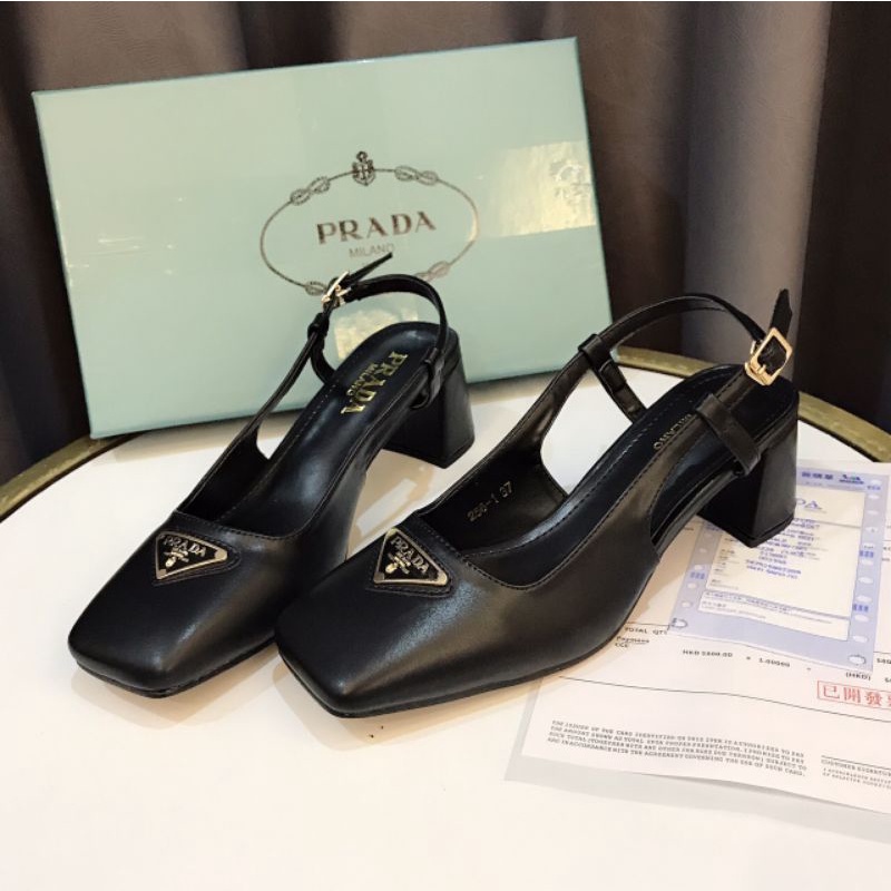 Tv(ẢNH THẬT) Sandal 5p Gót Vuông Prada Da Lì Mềm Êm Fullbox Giấy Túi