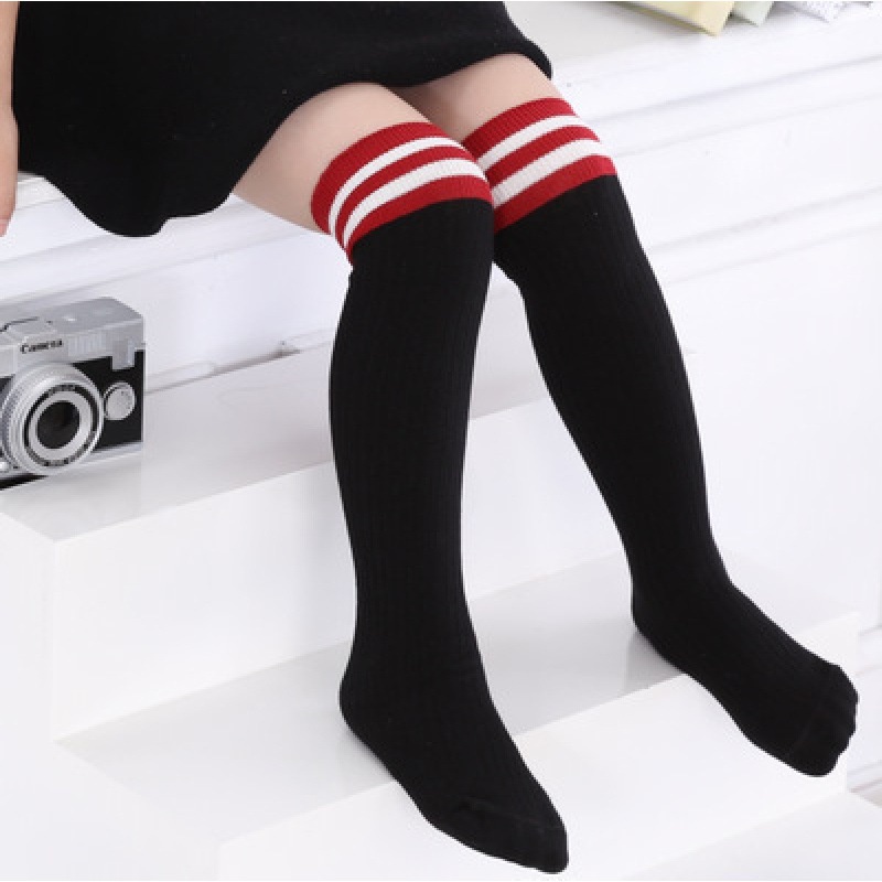 Vớ Dài Qua Gối Co Giãn Thoáng Khí Họa Tiết Kẻ Sọc Dành Cho Bé Gái 1-12 Tuổi