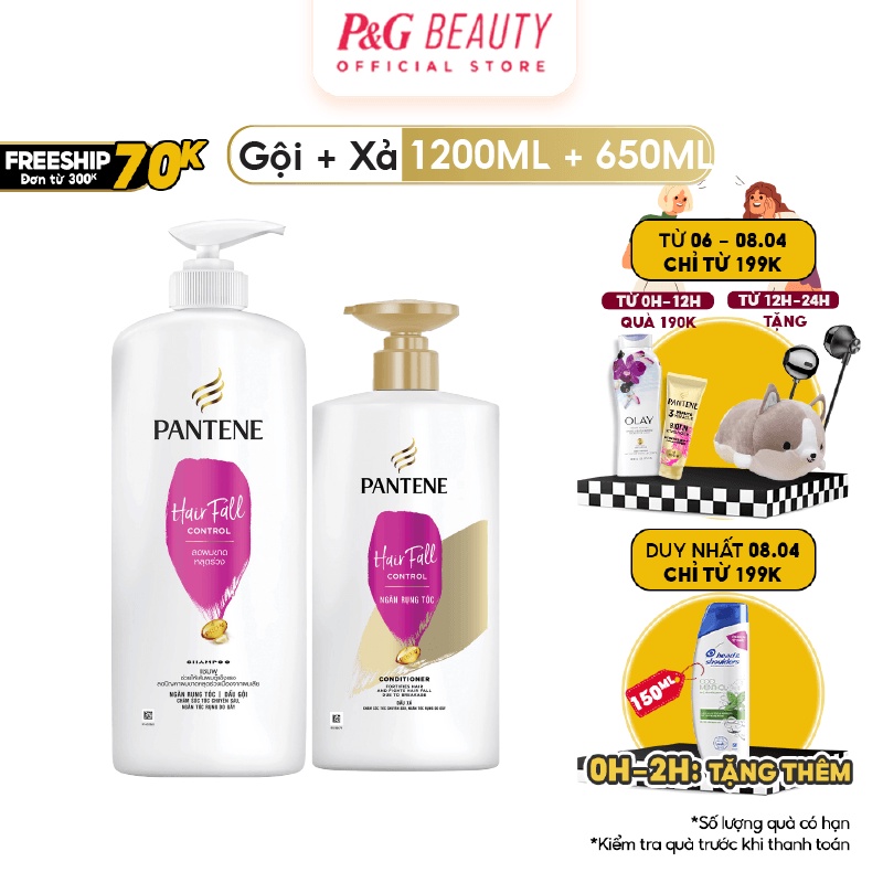 Combo Dầu gội PANTENE 1200ML &amp; Dầu Xả 650ML Ngăn rụng tóc