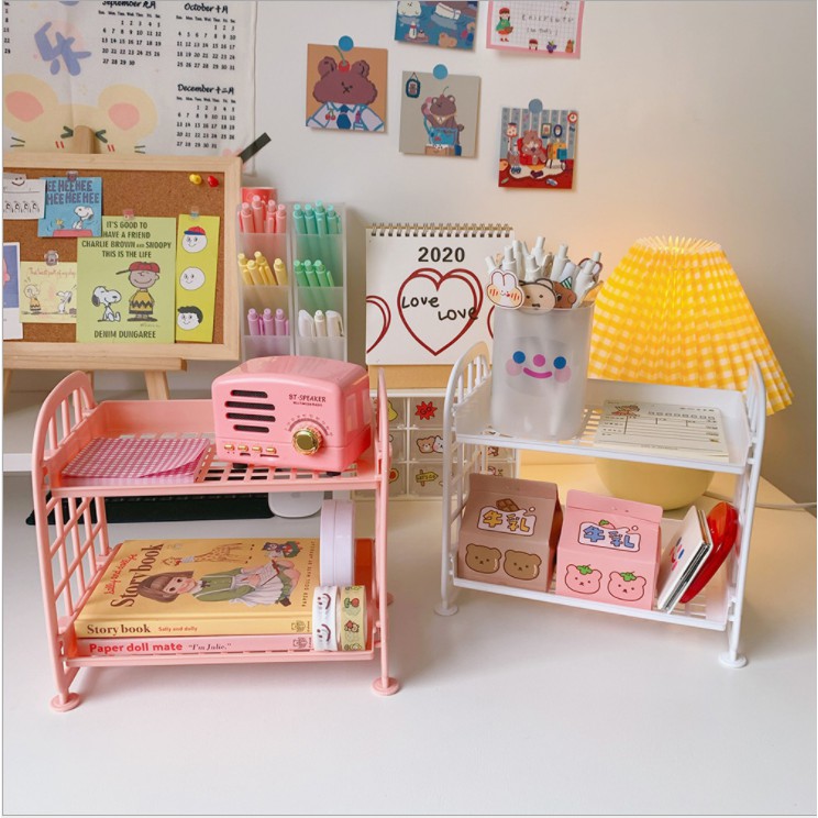 Kệ lưu trữ mỹ phẩm hai tầng có thể gập lại đơn giản tiện dụng cho nhà cửa