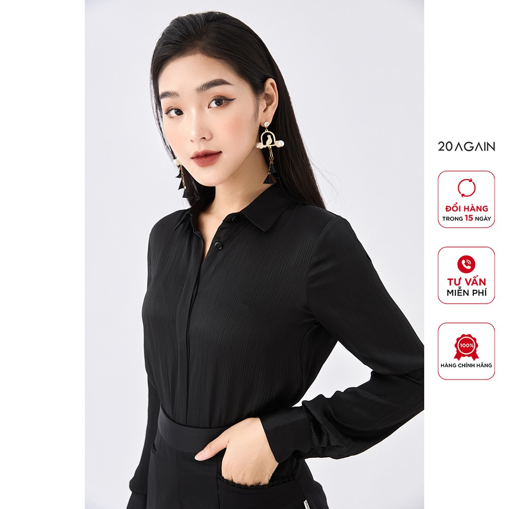 Áo sơ mi nữ dài tay cổ đức 20AGAIN họa tiết độc đáo, cúc giấu tinh tế ASA0862 | BigBuy360 - bigbuy360.vn