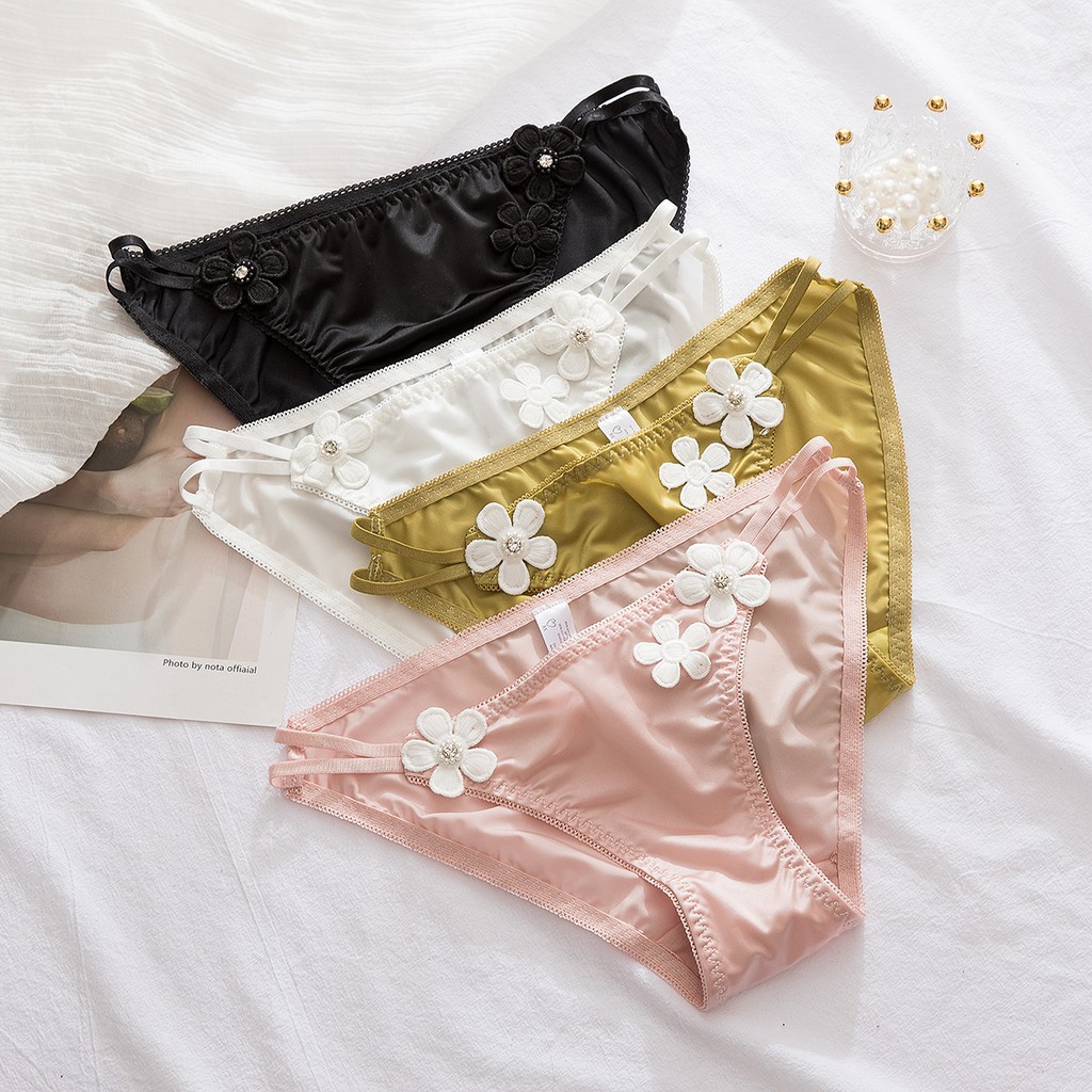 Quần lót nữ dây sườn đính Hoa cúc Pink Play chất lụa mềm thiết kế siêu đẹp NuciFera