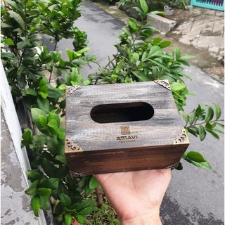 Hộp đựng khăn giấy phong cách vintage - Khắc logo FREE