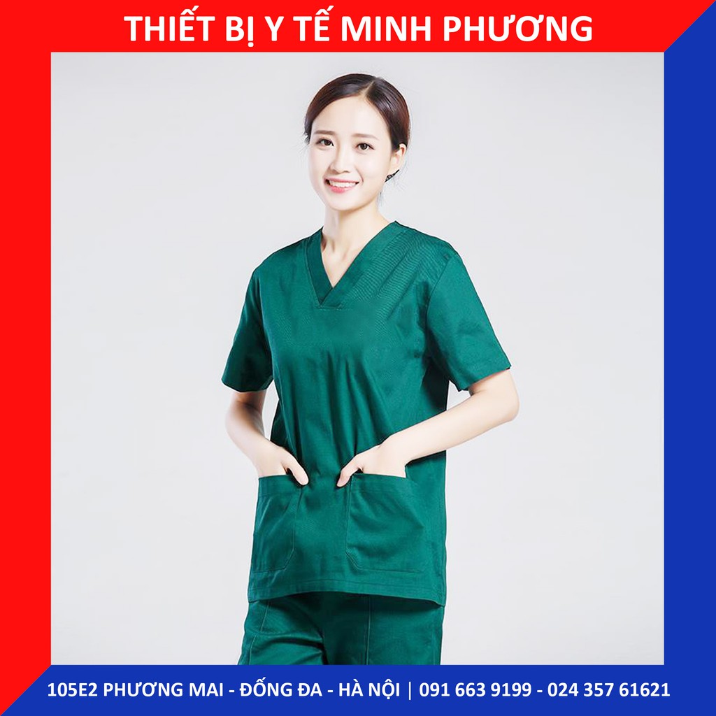 Bộ scrubs bác sĩ, quần áo y tế xanh lá cây nam, nữ các size S M L XL