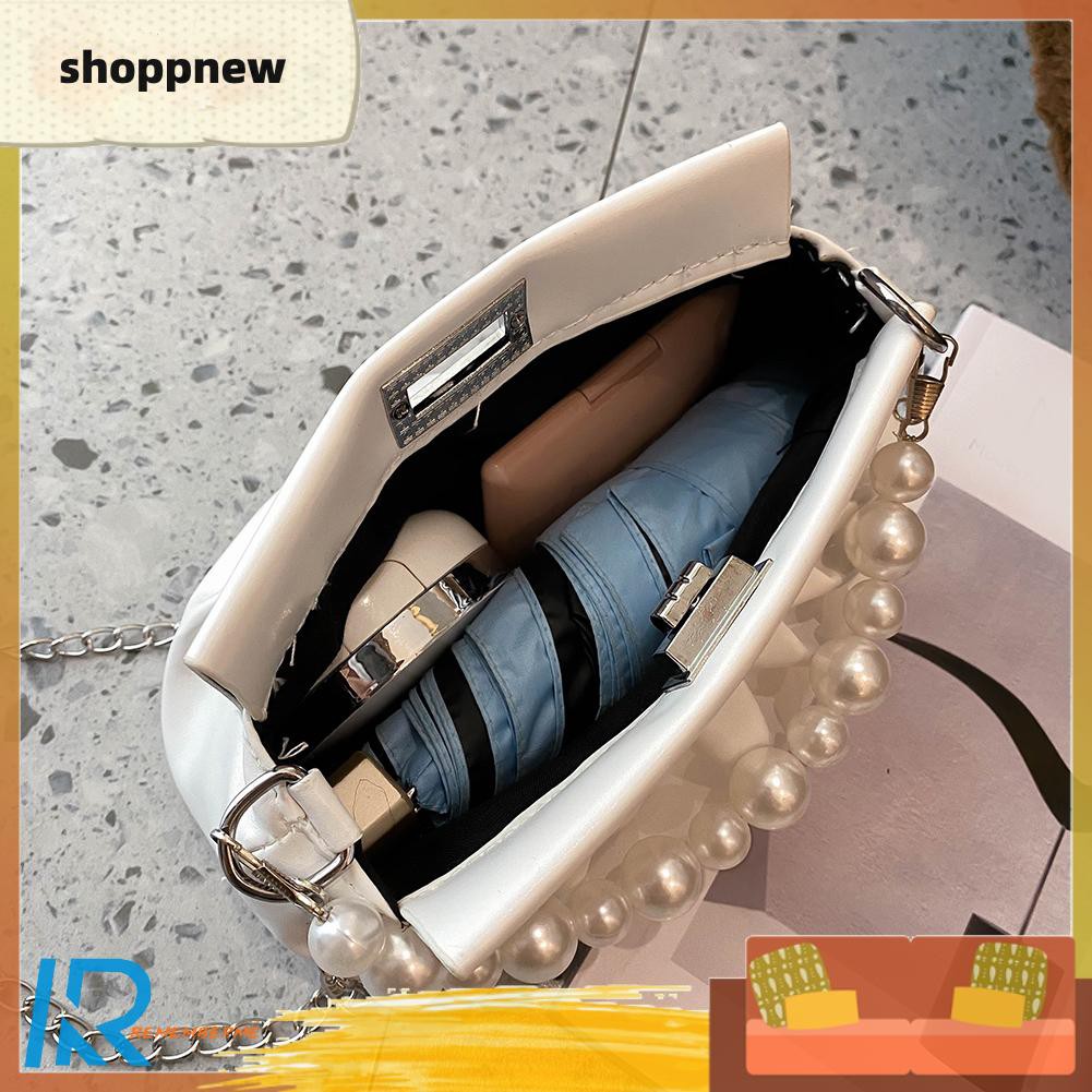 Túi Xách Da Pu Dây Đeo Xích Đính Hạt Ngọc Trai Nhân Tạo | BigBuy360 - bigbuy360.vn