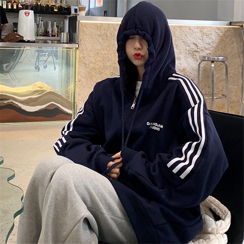 Áo khoác nỉ D-Yangjun kẻ sọc form rộng unisex