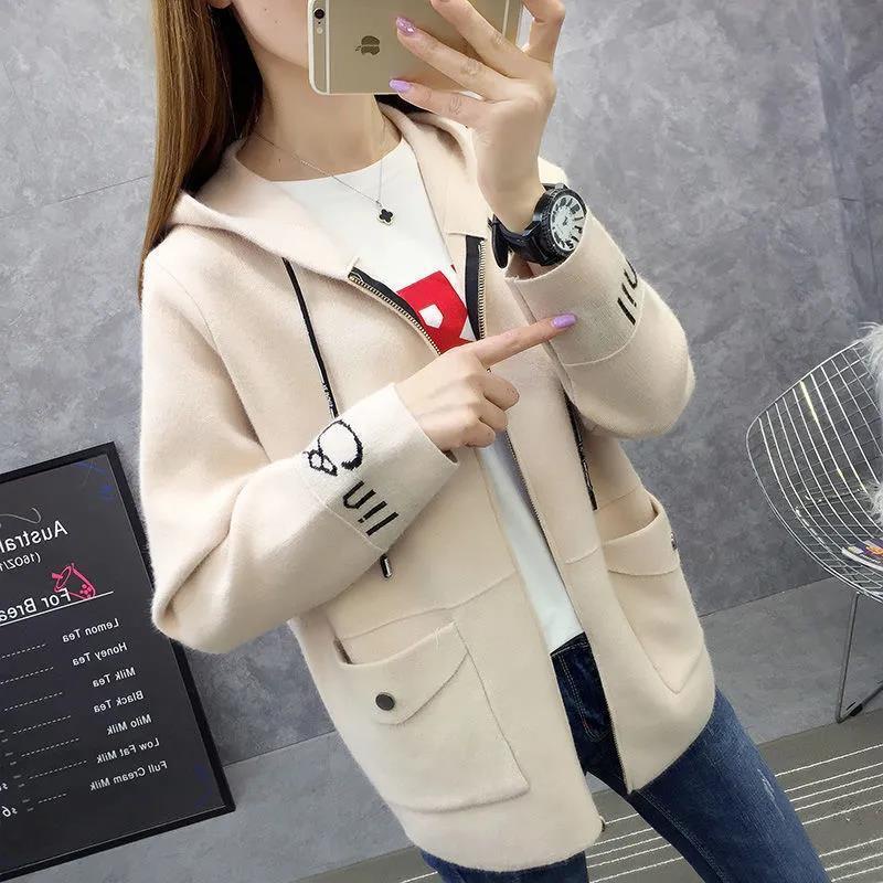 Áo khoác len có mũ trùm đầu sản phẩm mới áo khoác cardigan dây kéo ngắn Hàn Quốc hàng đầu xu hướng | BigBuy360 - bigbuy360.vn