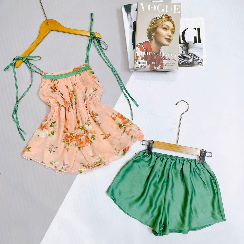 Đồ ngủ sexy nữ 2 dây đồ bộ hai dây set ngủ họa tiết hoa mát mềm mại gợi cảm [DN53]
