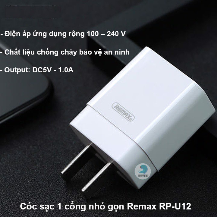CỦ SẠC REMAX RP-U112 CAO CẤP + 1 CỔNG USB - IC ĐIỆN ÁP ỔN ĐỊNH + KIỂU DÁNG NHỎ GỌN - DỄ DI CHUYỂN + SPTRANG