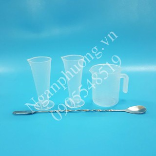 Bộ Dụng Cụ Pha Chế - 2 ly đong 100ml, ca đong 300ml, muỗng khuấy Inox 2 đầu.