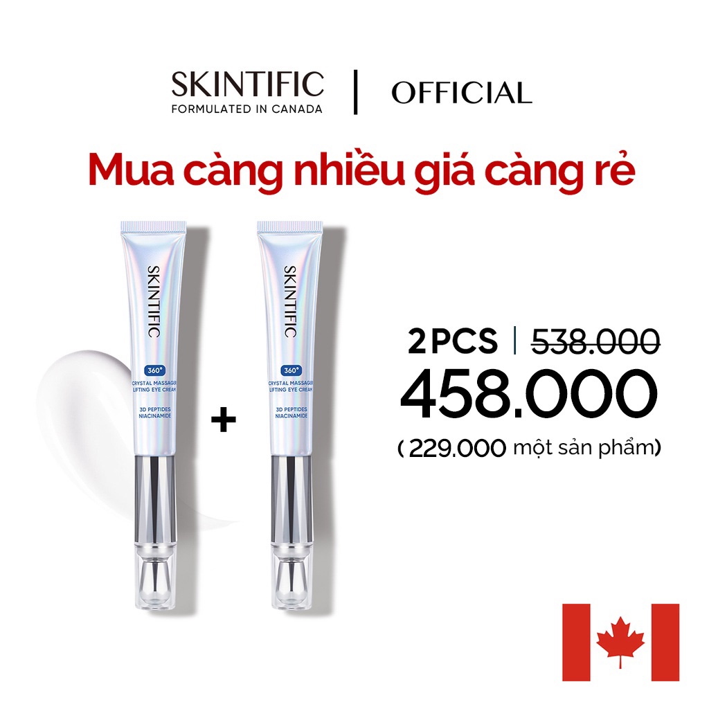 2PCS SKINTIFIC - Kem mắt nâng cơ đầu pha lê massage 360 độ