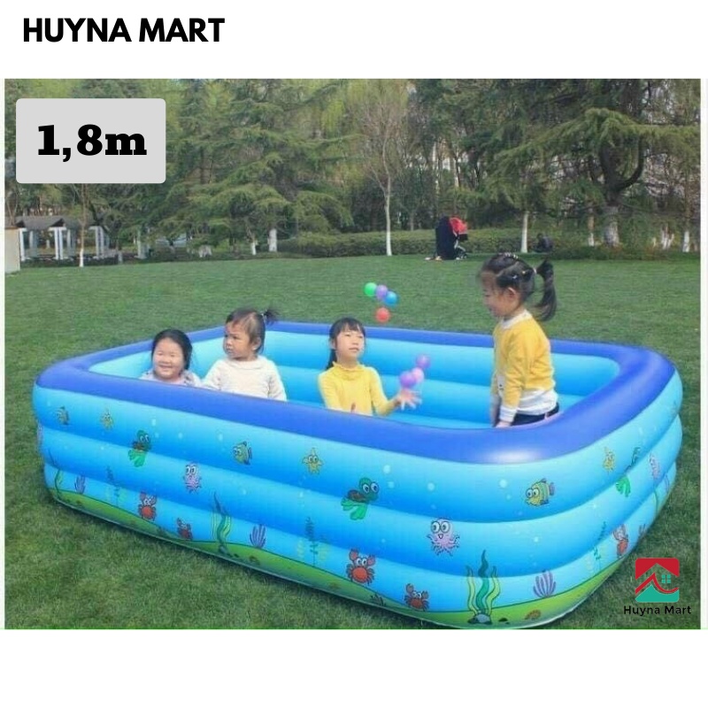 Bể Phao Bơi Cho Bé 2, 3 Tầng Cao Cấp Có Hộp Đế Dày Nhiều Size 1,2m 1,5m 1,8m 2,1m Kèm Bơm Điện Huyna Mart