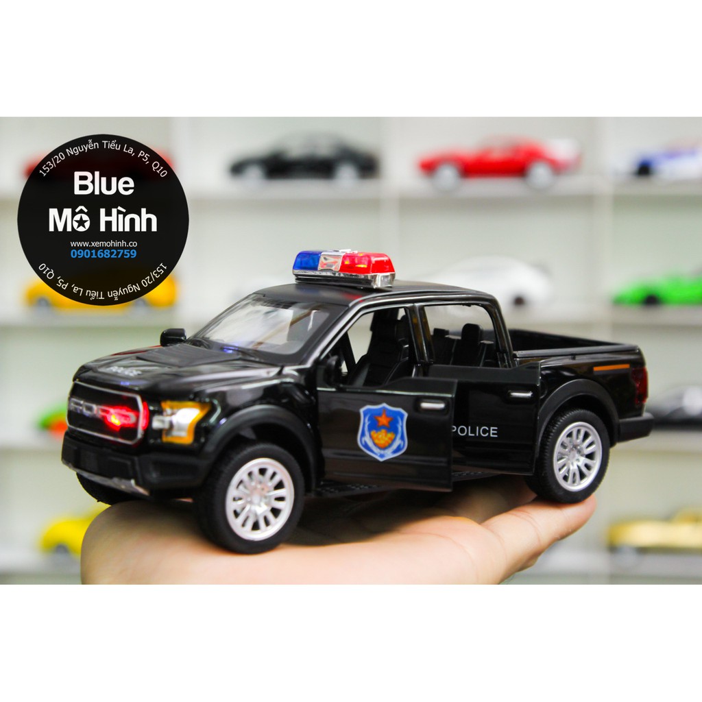 Blue mô hình | Mô hình xe cảnh sát Police Ford F150 Raptor mở hết cửa 1:32 Đen