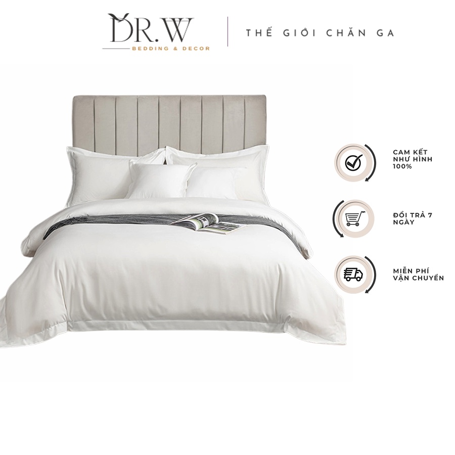 Bộ chăn ga giường nệm set 5 món cotton T400 DR.W cao cấp chuyên sử dụng cho khách sạn resort villa 4-5 sao chuẩn quốc tế