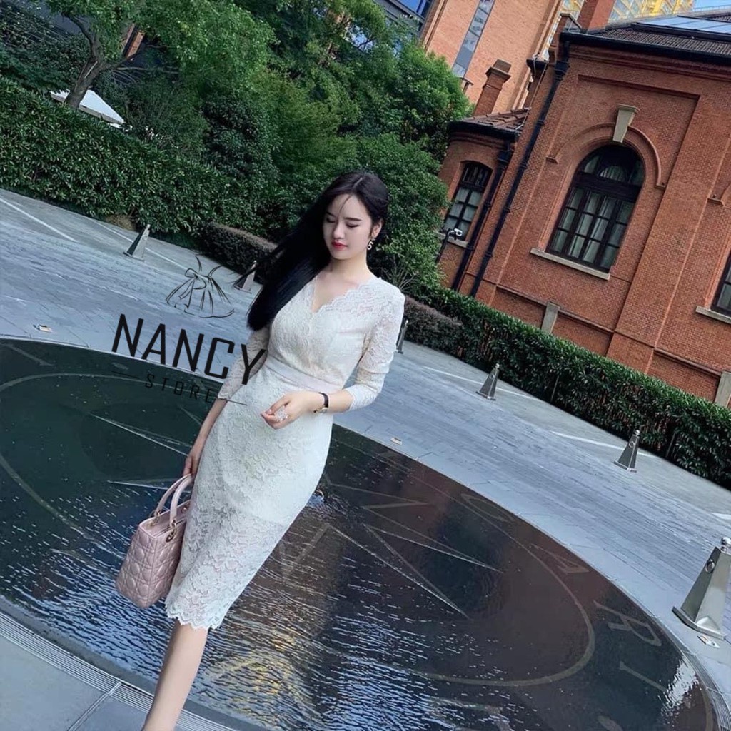 Váy đầm nữ thiết kế body dạ tiệc zen trắng cổ V tôn dáng giúp phái đẹp tự tin nơi đông người tôn lên nét đẹp quý phái | BigBuy360 - bigbuy360.vn