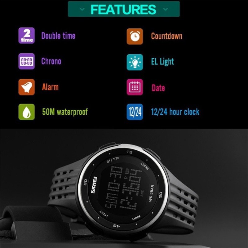 Đồng Hồ Kỹ Thuật Số SKMEI 1219 Màn Hình LED Chống Nước Kiểu Thể Thao Cho Nam Nữ | BigBuy360 - bigbuy360.vn