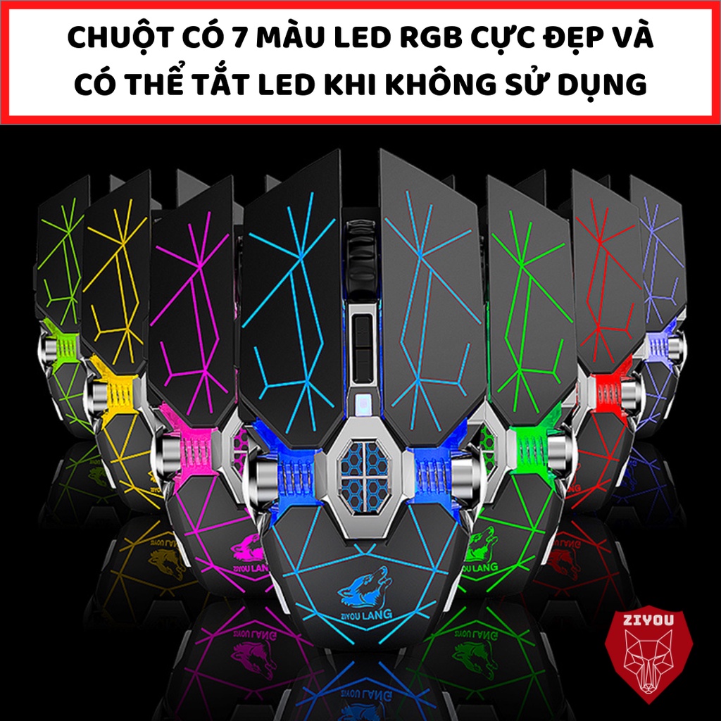 Chuột gaming không dây ZIYOU X13 có led RGB cực đẹp, dùng pin sạc cực trâu, gõ cực êm không gây ồn cho máy tính, pc