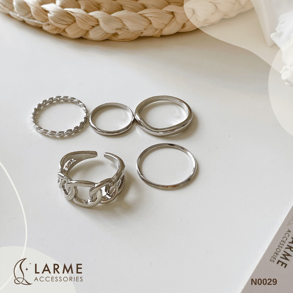 Set nhẫn Hàn Quốc 5 chiếc basic mạ vàng, bạc larme accessories - N0029