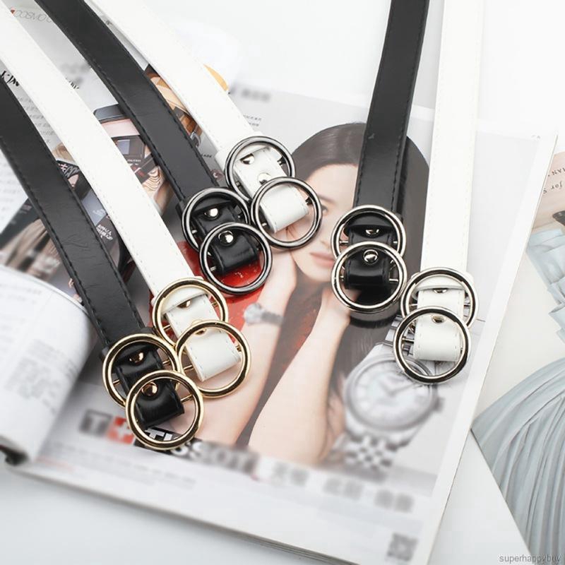 Thắt lưng da PU thời trang cho nữ với khóa kim loại hình 2 vòng tròn
