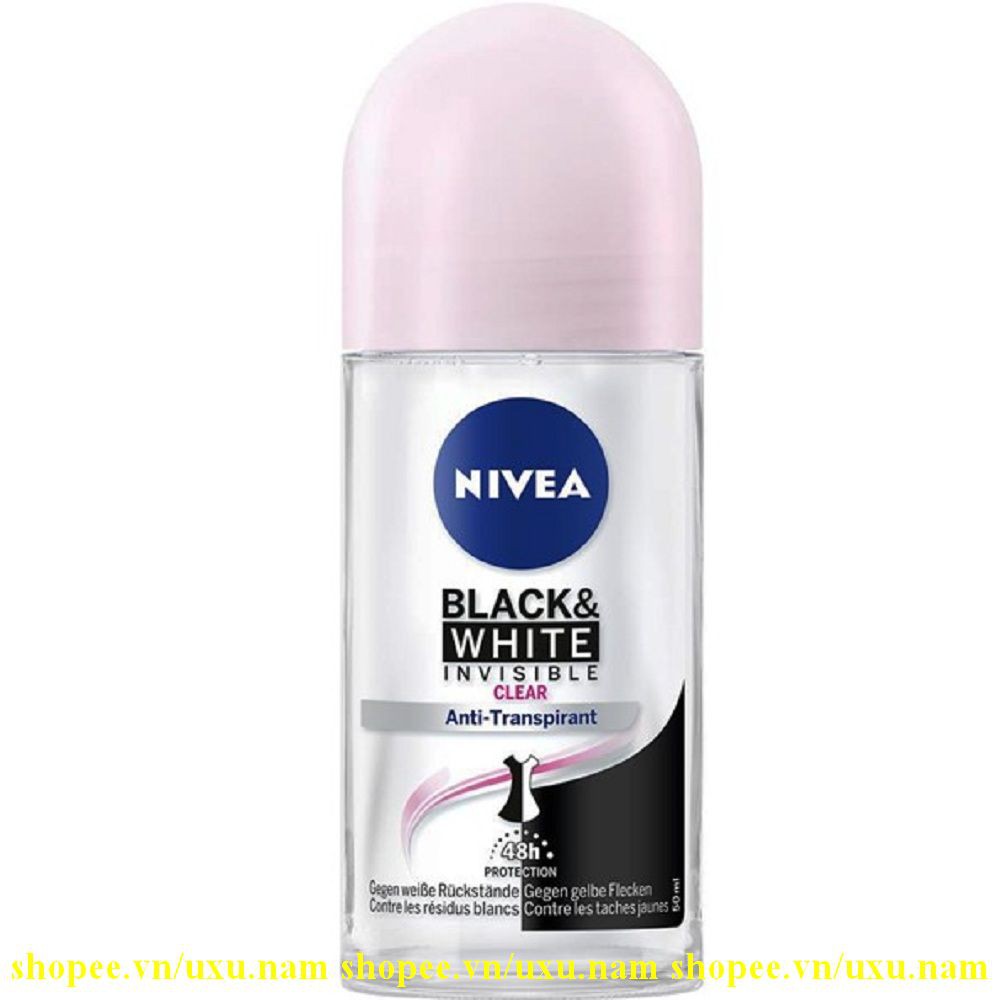 Lăn Khử Mùi Nữ 50ml Nivea Black & White Clear Ngăn Vệt Ố Vàng, Của Hàng Chính Hãng.