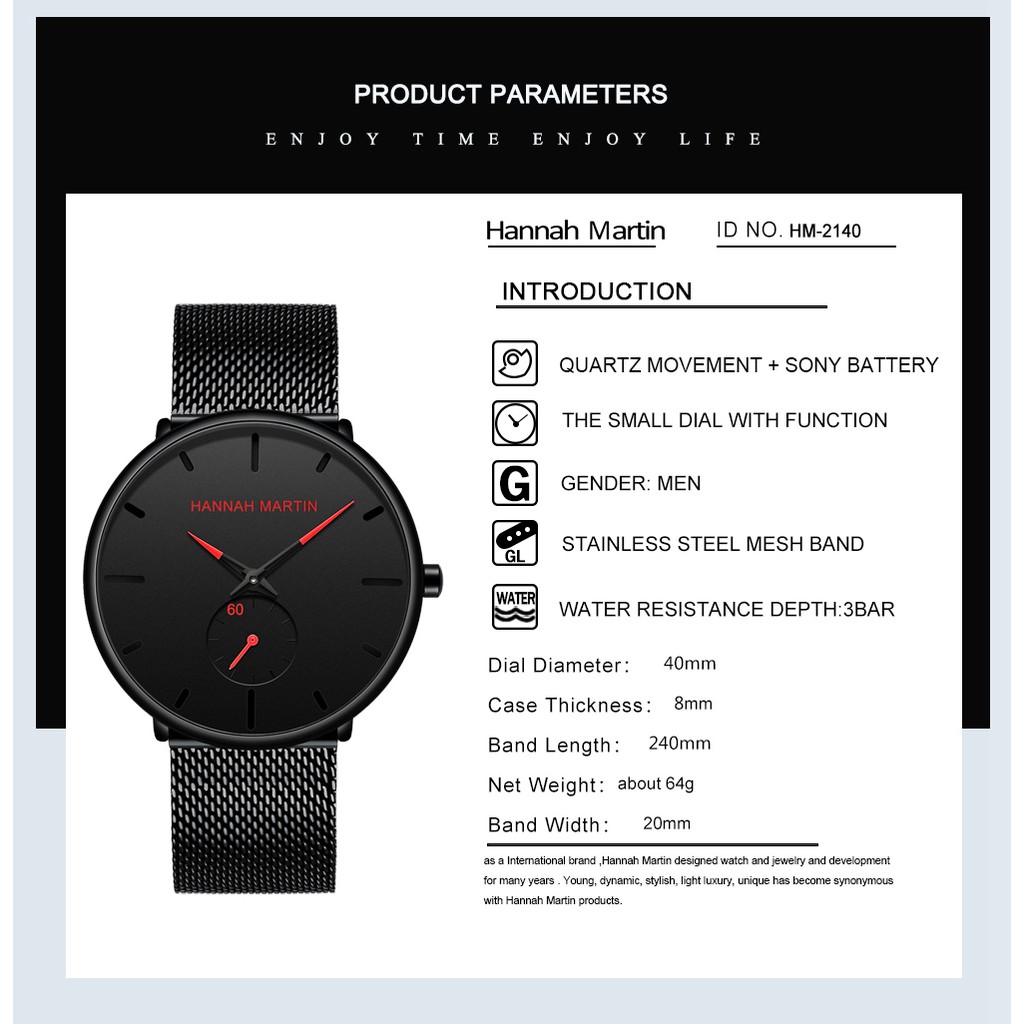 Đồng Hồ nam HANNAH MARTIN Mới Thiết Kế Đơn Giản Chống Nước HM-2140 | BigBuy360 - bigbuy360.vn