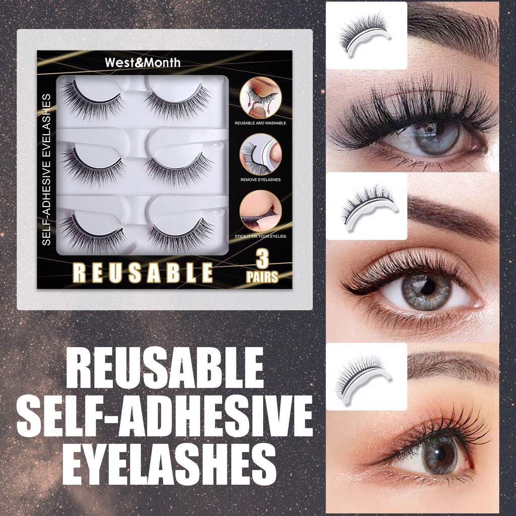 Set 3 Cặp Lông Mi Giả Tự Dính Chống Nước Lâu Trôi Tự Nhiên Có Thể Tái Sử Dụng