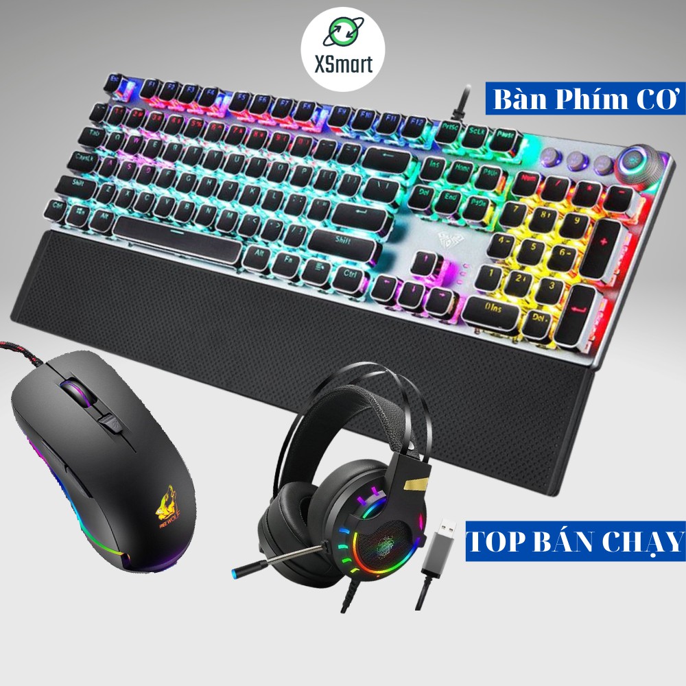 COMBO bàn phím cơ và chuột kèm tai nghe chụp tai gaming Full LED RGB nhiều chế độ FZ508+V6+K3