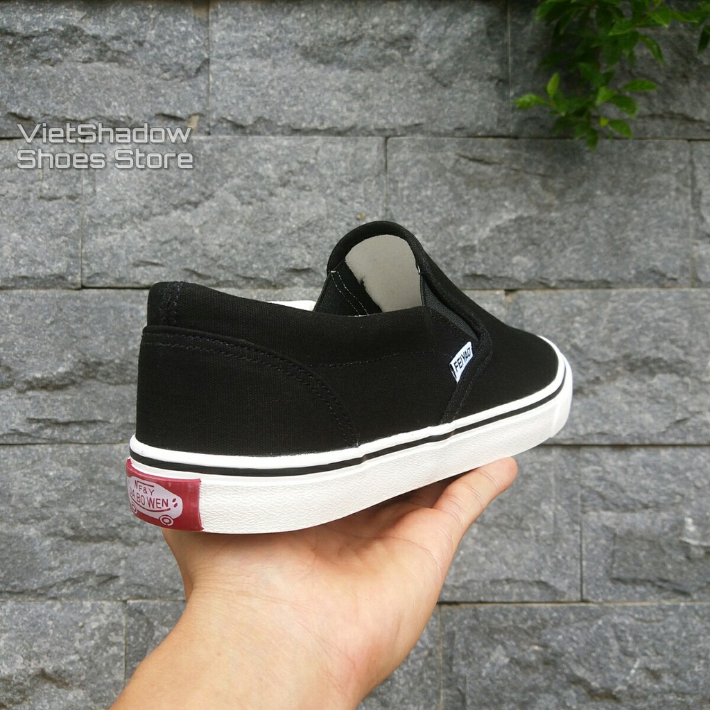Slip on nam | Giày lười vải nam dáng classic vải đen, đế trắng, fullbox - Mã SP 177 | WebRaoVat - webraovat.net.vn