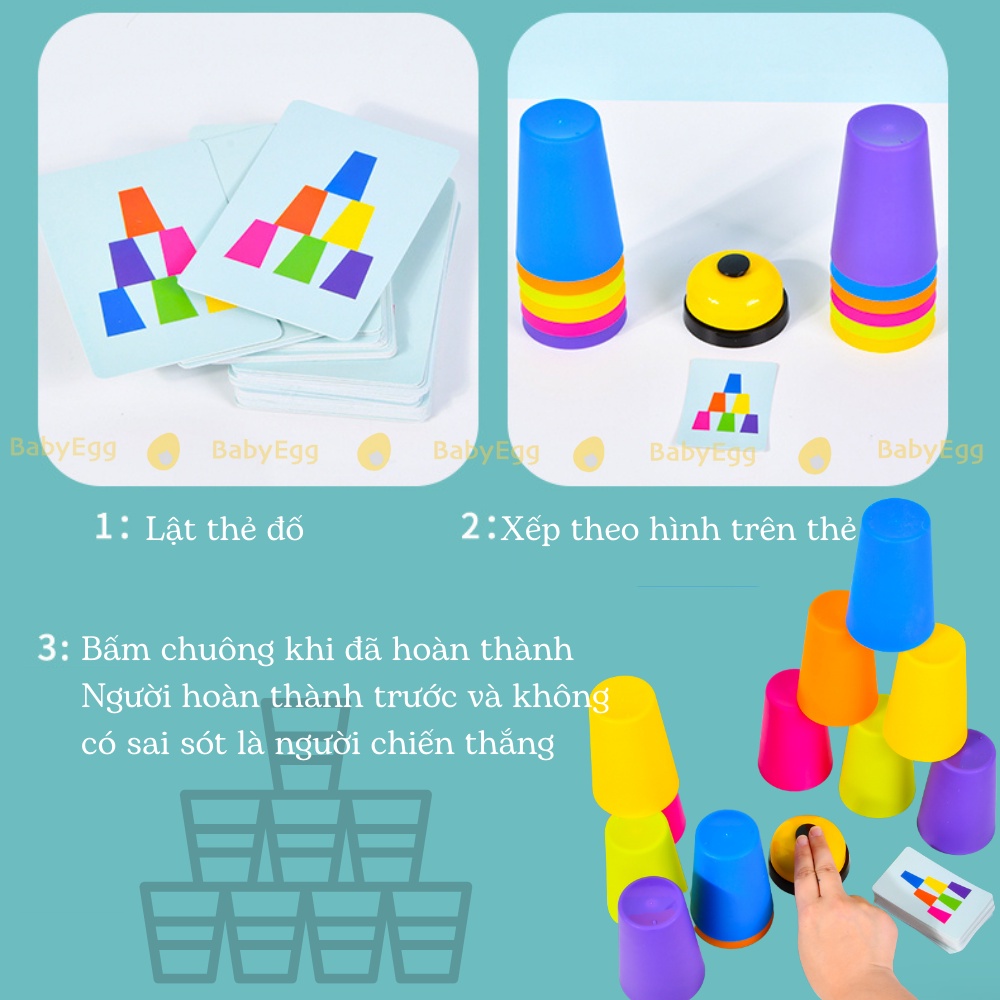 Bộ tháp xếp cốc - Stacked cup battle trò chơi boardgame nhóm cho bé trai bé gái 3 4 5 6 7 tuổi