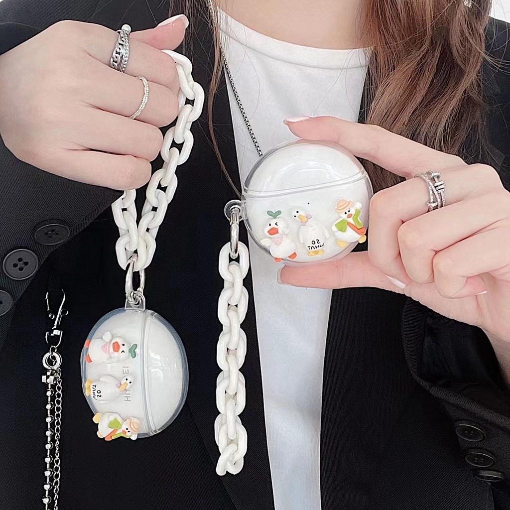 Vỏ bảo vệ hộp sạc Tai nghe không dây Huawei FreeBuds 3 / 4 / 4i hình chú vịt đeo tay bằng silicon trong suốt