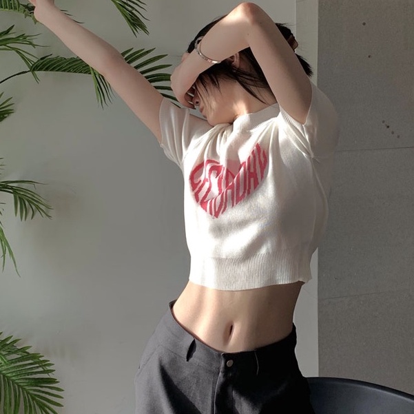 QKOOLE Áo thun len tay ngắn cổ tròn đơn giản dành cho nữ