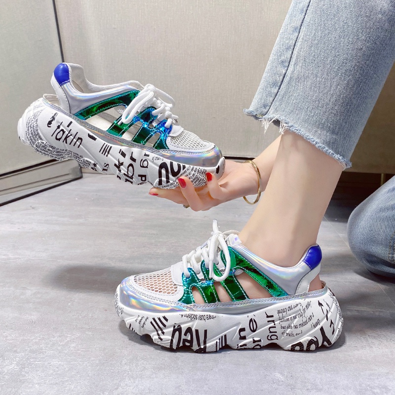Giày thể thao nữ độn đế 5cm họa tiết độc lạ cá tính
