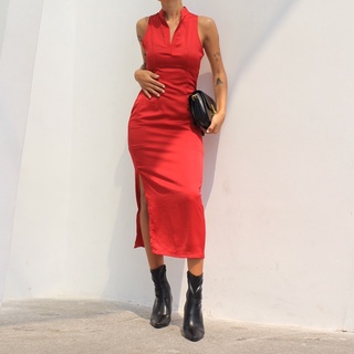 Váy lụa cổ tàu thanh lịch ture dress | flanh