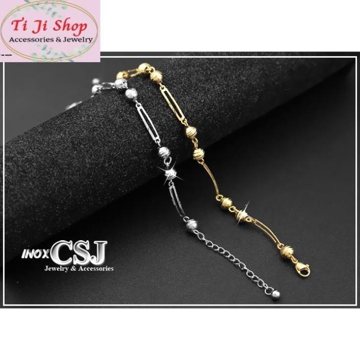 Lắc tay nữ inox mạ vàng chạm máy cách điệu thời trang