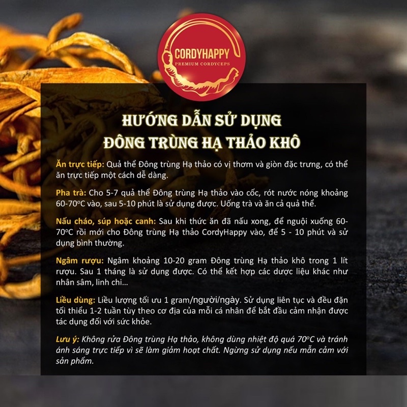 [ HÀNG CHUẨN CHÍNH HÃNG ] Đông Trùng Hạ Thảo Sấy Nhiệt