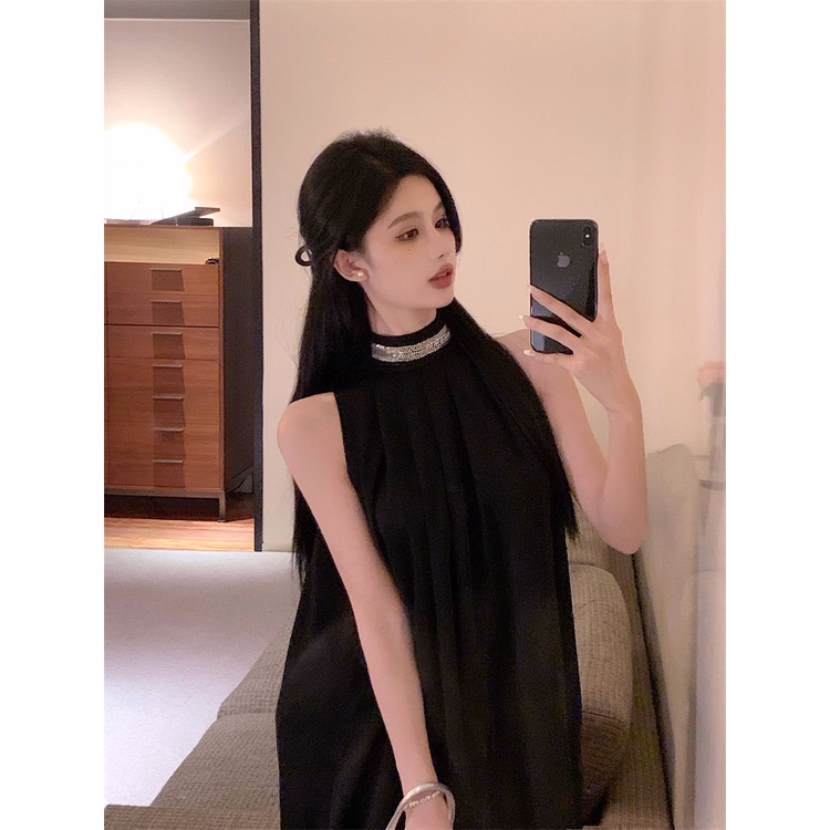 Cocory vn Đầm Chữ A Sát Nách Hở Vai Màu Đen Thời Trang Mùa Hè