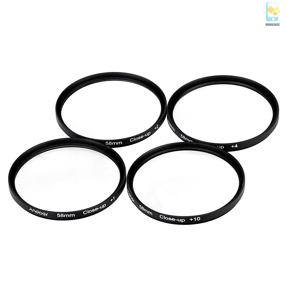 ANDOER Mới Bộ Lọc Đường Kính 58mm + 1 + 2 + 4 + 10 Kèm Túi Đựng Cho Rebel T5I T4I Eos 1100d 650d 600d Dslrs