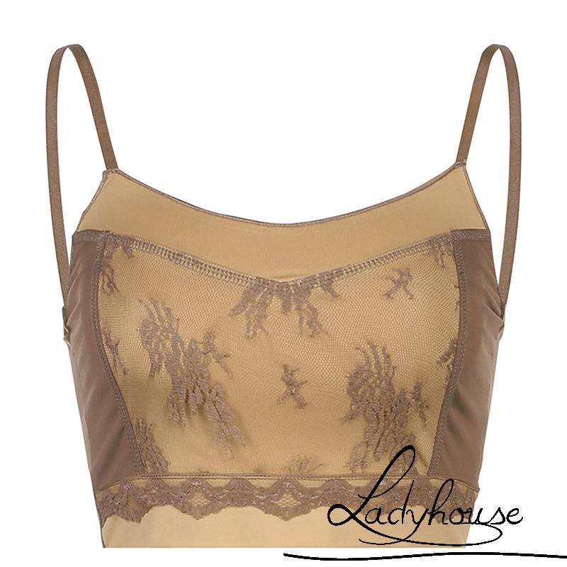 Áo croptop hai dây cổ chữ V phối ren dáng ôm dành cho nữ