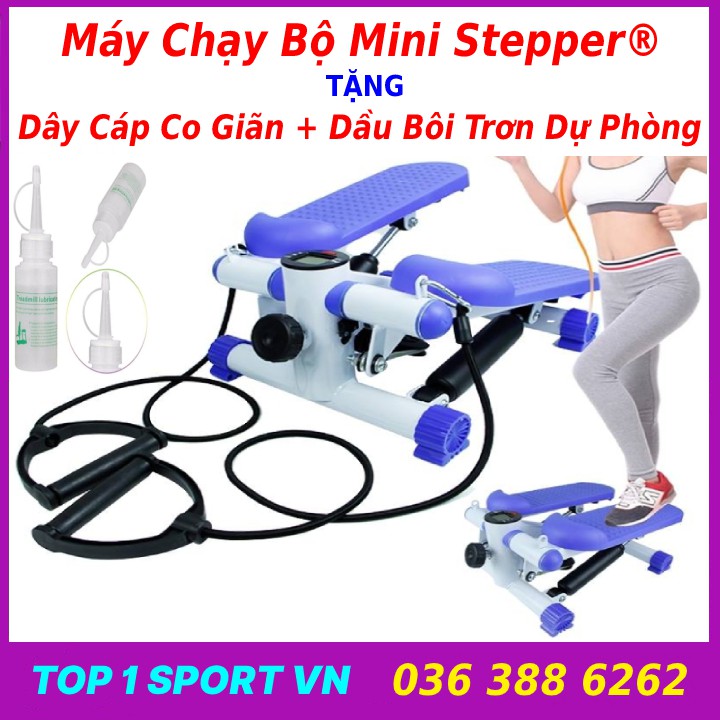 Máy chạy bộ đi bộ leo núi tại nhà mini Stepper tặng dây cáp tập tay + dầu bôi trơn động cơ dự phòng, bảo hành 2 năm