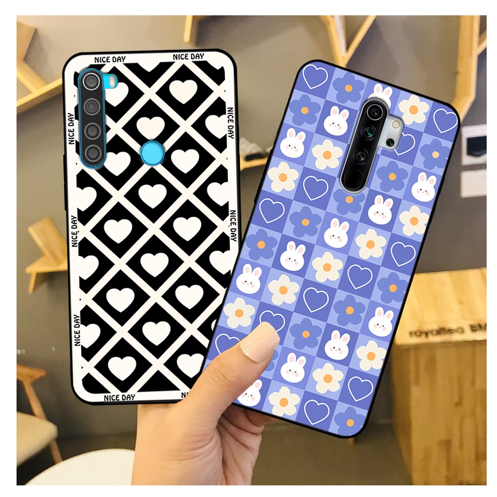Ốp lưng Xiaomi Redmi Note 8 / Note 8 Pro in hoạ tiết caro trái tim đen trắng, gấu bear cute đáng yêu
