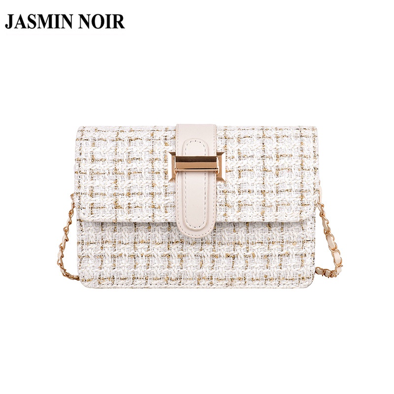 Túi đeo chéo Jasmin Noir hình vuông bằng len có khóa thời trang thanh lịch dành cho nữ