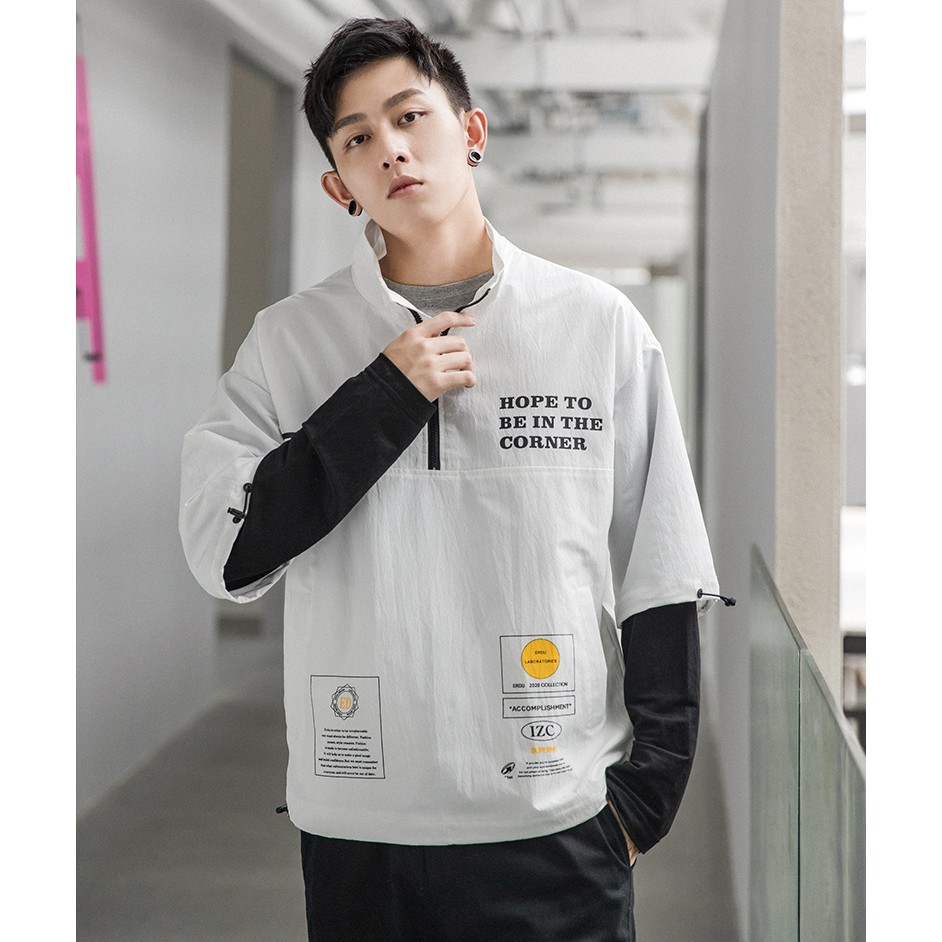 Áo Hoodies Chui Đầu Nam Nữ Tay Dài Giả Hai Lớp Phối Khóa Cổ ERDU Phong Cách Thời Trang Zenkonam MEN TOP 094