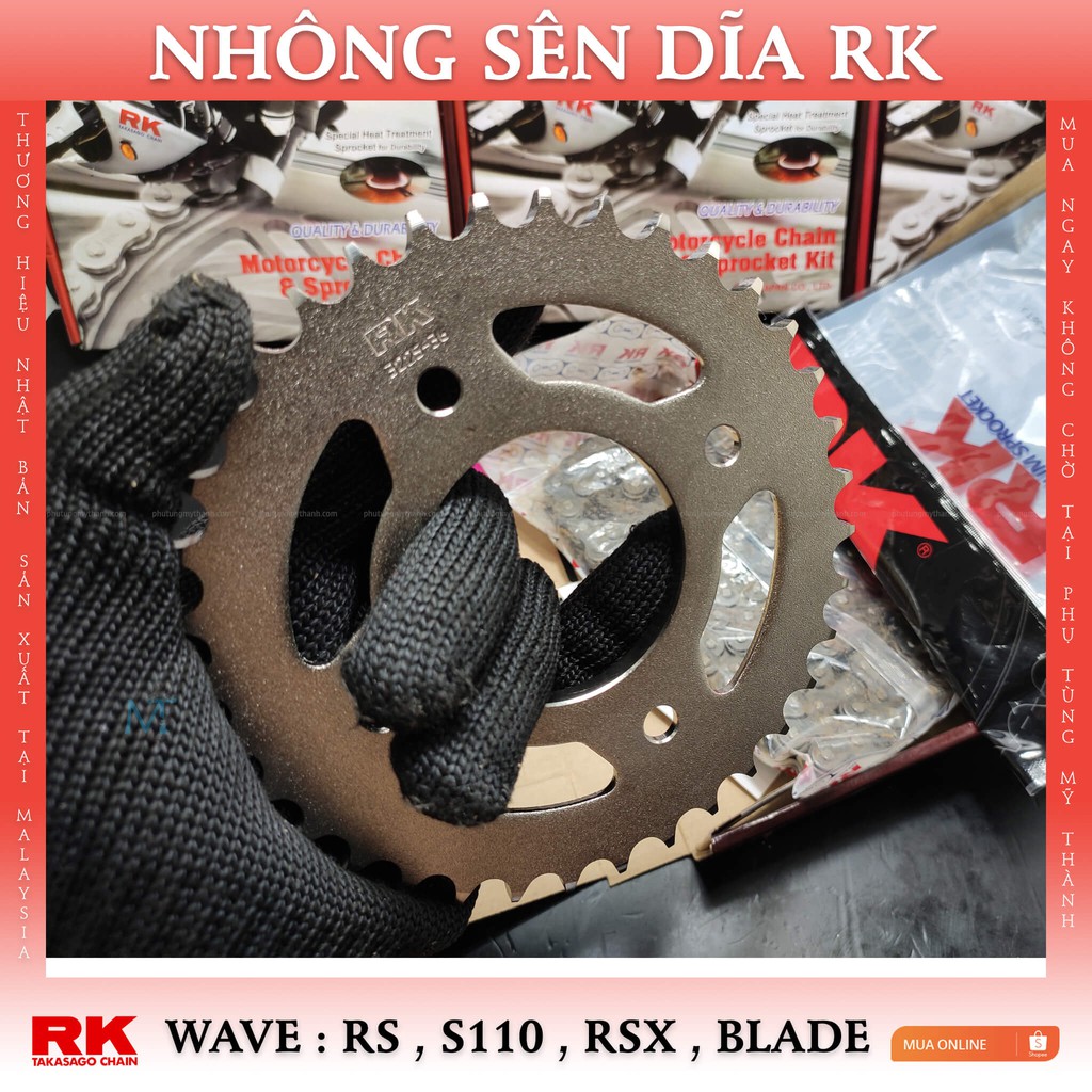 Nhông sên dĩa RK xe Wave RS thương hiệu Nhật Bản