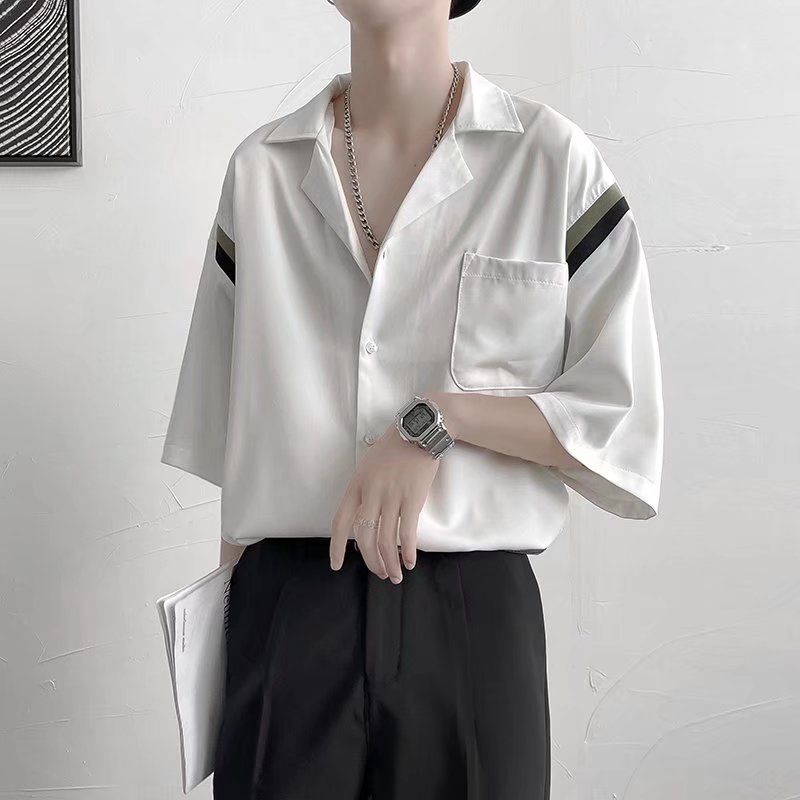 Áo Sơ Mi Tay Dài Dáng Rộng Thoáng Khí Phối Túi Phong Cách Hip Hop Đường Phố Hàn Quốc Cho Nam